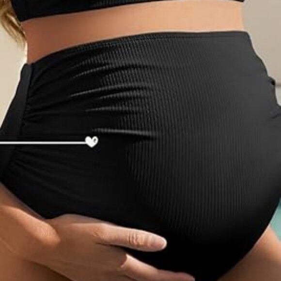 Summer Mae Black Ribbed Maternity Bikini Swimsuit High Waisted Size 4 NWT #2109 - Picture 8 of 9